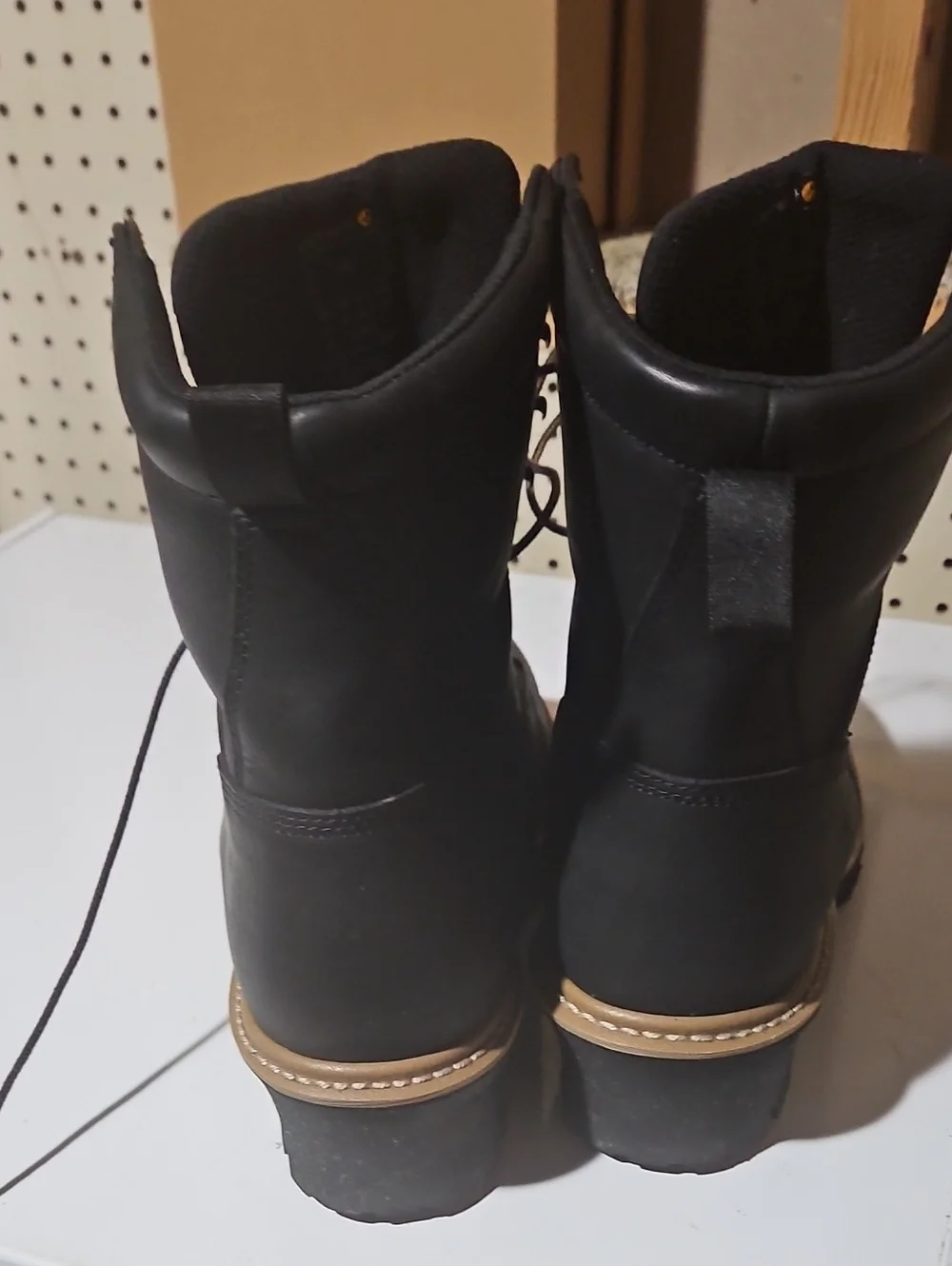 Black Lace-Up Work Boots with Tan Sole Carhartt Logger Boots Size 11 8in